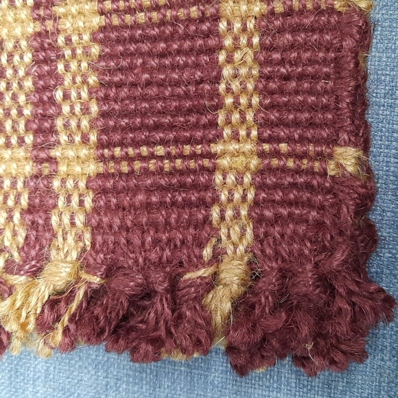 Set 3 Placemats Tablemat Woven Jute Burgundy Wine Tan 12" x 17" - Picture 4 of 5